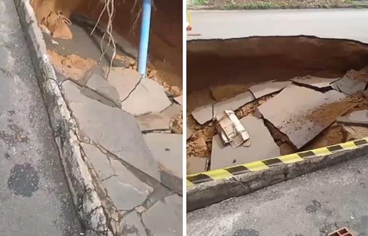 Cratera abre em rua após chuva e causa transtornos a moradores em Caetité