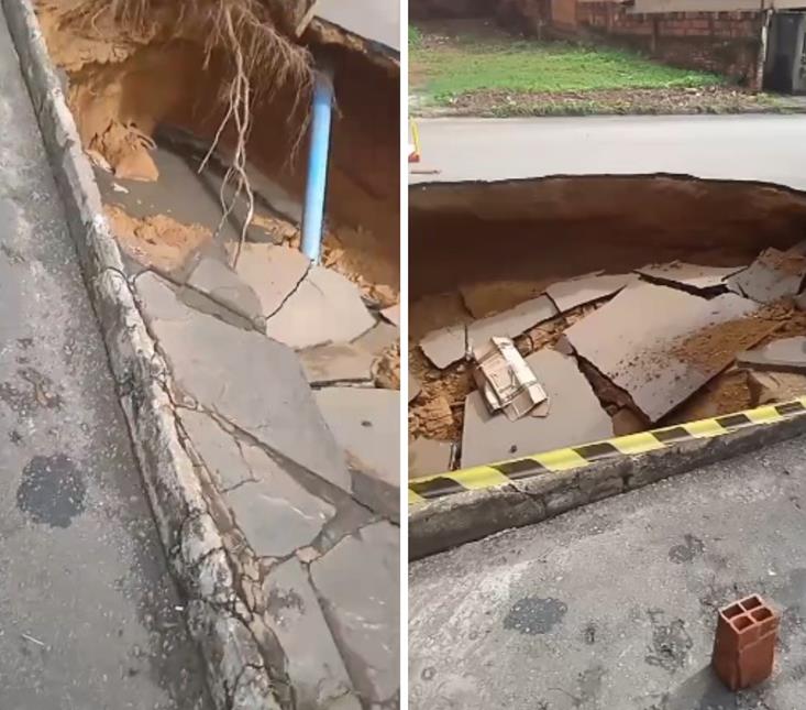 Cratera abre em rua após chuva e causa transtornos a moradores em Caetité