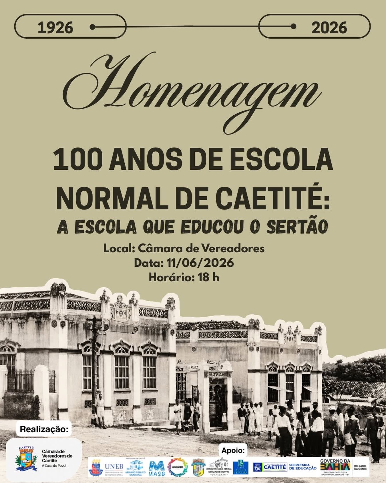 Câmara realizará sessão especial em homenagem aos 100 anos da Escola Normal de Caetité